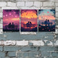 3pcs Sweet Couples to Sit And Watch The Sunset Metal Print Ready to Hang Art