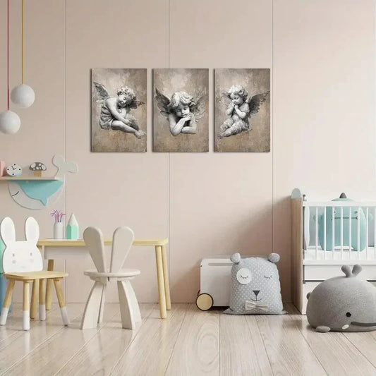 3pcs Cute Cherubs Picture Painting Metal Print Ready to Hang Art