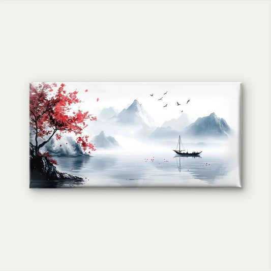 Chinese Japanese Landscape Wall Art Canvas Office Home Room Framed 80x45cm
