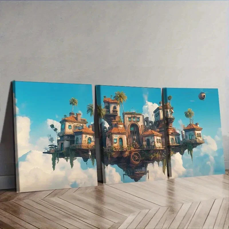 3pcs Deco Classic Modern Floating Island Wall Art Set Canvas Framed 40x60cm - High Quality Print 100% Australian Made Wall Canvas Ready to Hang
