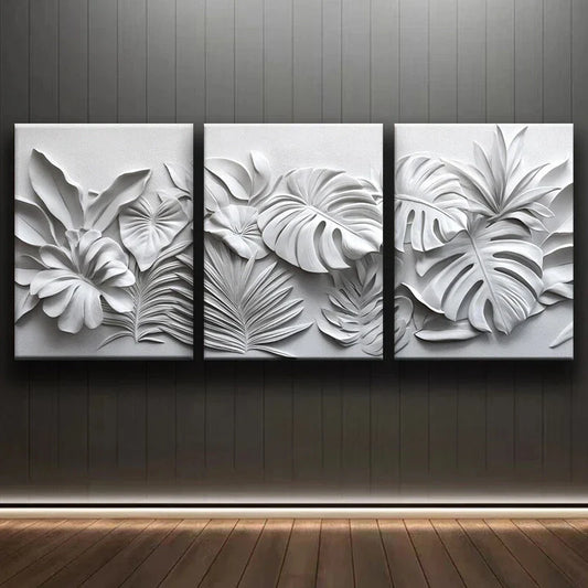 3pcs Abstract Gray Flowers and Leaves Metal Print Ready to Hang Art