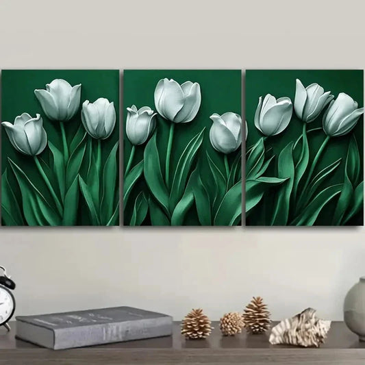 3pcs Visual effects Tulip Art Painting Metal Print Ready to Hang Art