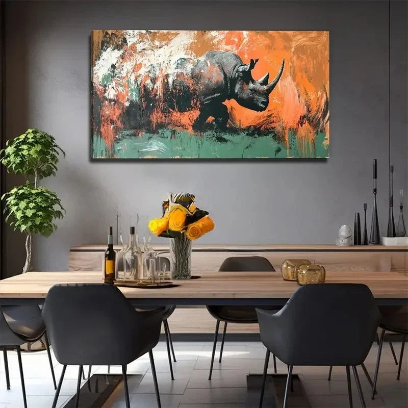 Abstract Rhinoceros Perfect Wall Art Canvas Office Home Room Framed 80x45cm