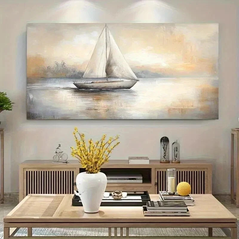 Abstract Sailboat Wall Art wall canvas office home room framed 120x60cm