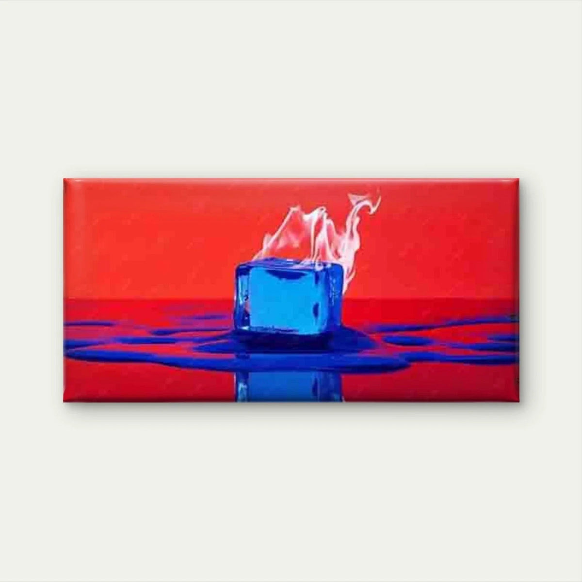 Blue & Red Flame Abstract Fire Wall Art Canvas Office Home Room Framed 120x60cm