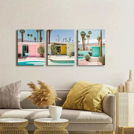 3pcs Mid Century Modern Canvas Framed 40x60cm - High Quality Print 100% Australian Made Wall Canvas Ready to Hang