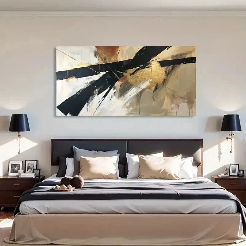 Golden Contemporary Abstract Wall Art Canvas Office Home Room Framed 120x60cm