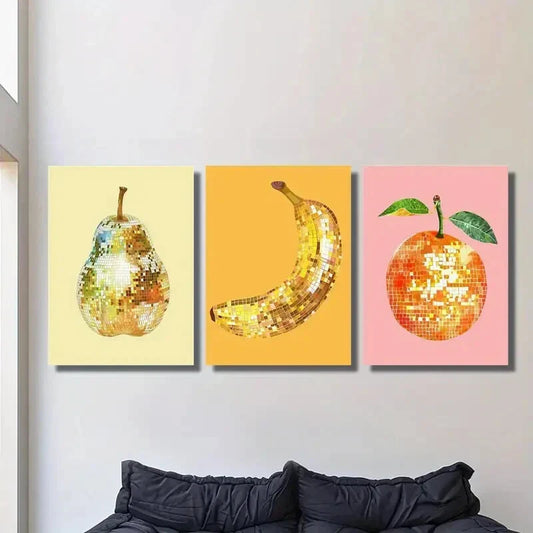 3pcs Classic Portrait Orientation Fruit Artwork Metal Print Ready to Hang Art