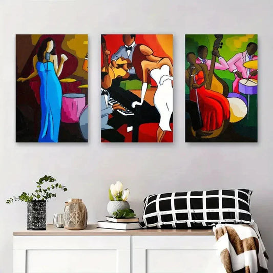 3pcs Abstract Jazz Musician Piano, Drums Metal Print Ready to Hang Art