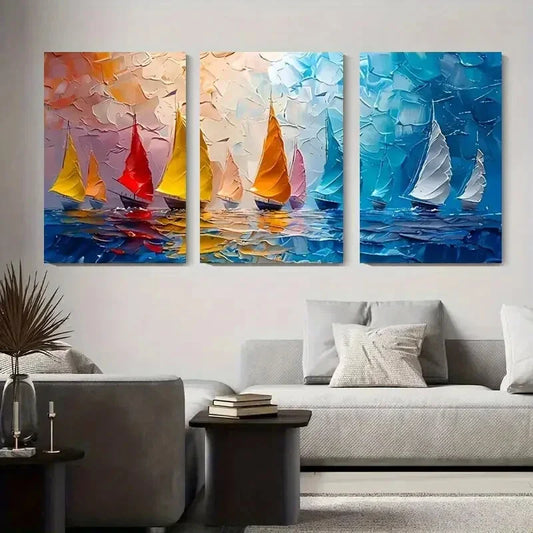 3pcs Vibrant Abstract Sailing Boat Sailboats Metal Print Ready to Hang Art