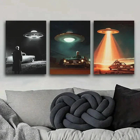3pcs Unidentified Object on Car Design Perfect Wall Art Set Canvas Framed 40x60cm - High Quality Print 100% Australian Made Wall Canvas Ready to Hang