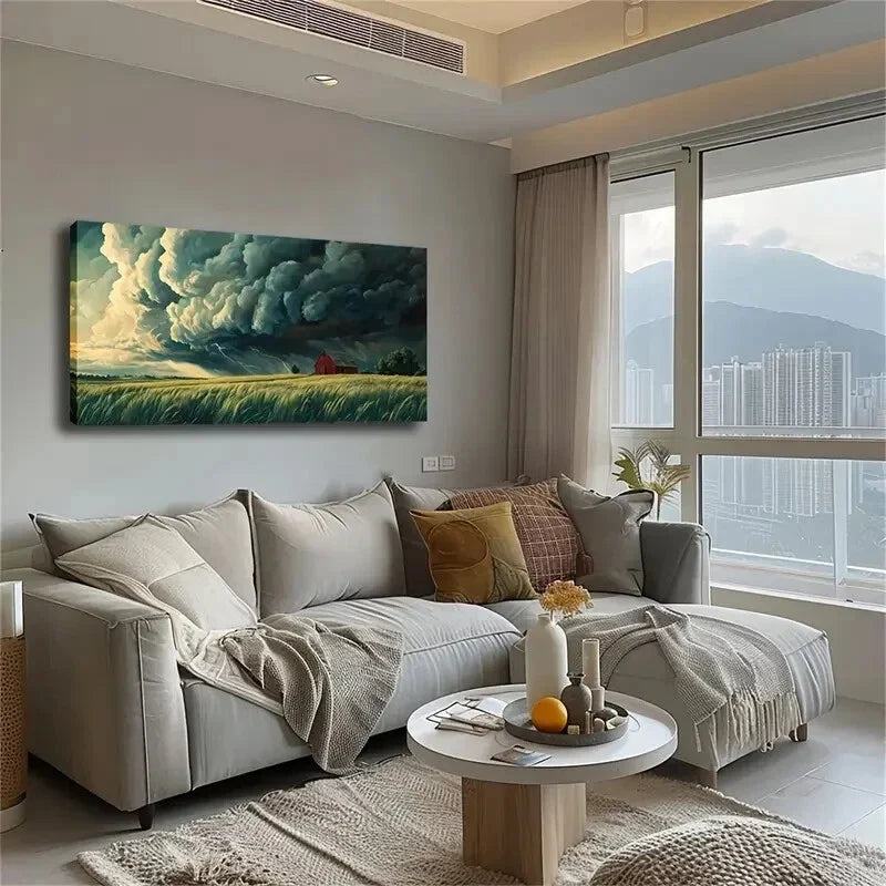 Rural Scene Before the Storm Wall Art Canvas Office Home Room Framed 80x45cm