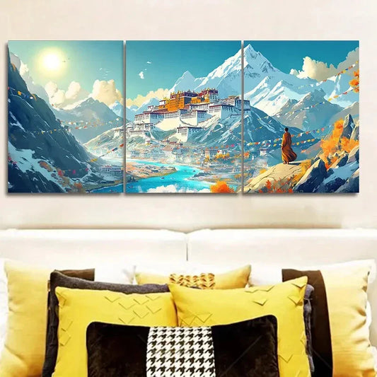 3pcs Potala Palace Wall Art Set Canvas Framed 40x60cm - High Quality Print 100% Australian Made Wall Canvas Ready to Hang