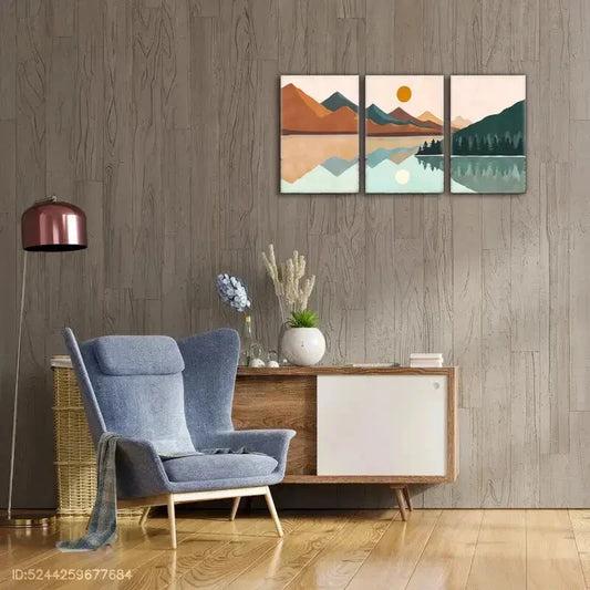3pcs Distant Mountains and Sea Decorative Poster Metal Print Ready to Hang Art