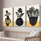 3pcs Black & White Plant Silhouette Floral Vase Wall Art Set Canvas Framed 40x60cm - High Quality Print 100% Australian Made Wall Canvas Ready to Hang
