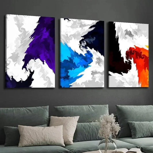 3pcs Vibrant Abstract Colorful Ink Border Wall Art Set Canvas Framed 40x60cm - High Quality Print 100% Australian Made Wall Canvas Ready to Hang