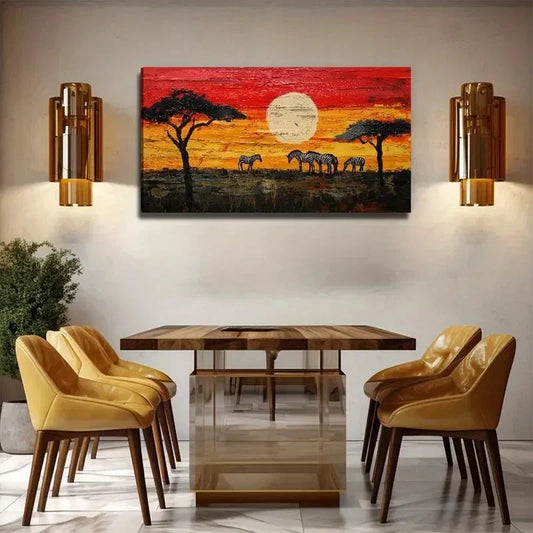 African Savannah Sunset Wall Art Canvas Office Home Room Framed 120x60cm