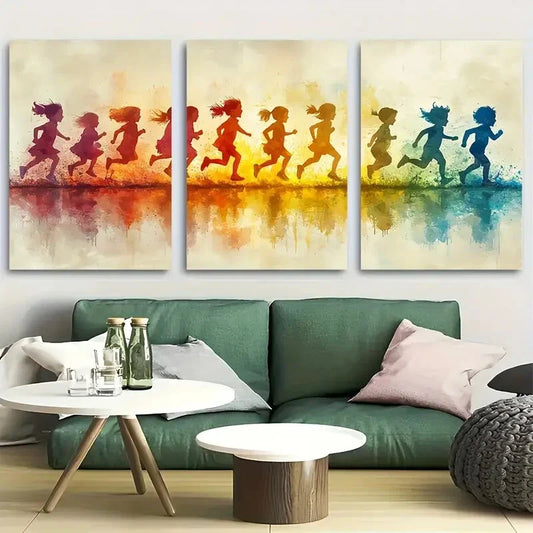 3pcs Joyful Children Running Silhouette Metal Print Ready to Hang Art