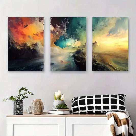 3pcs Abstract Cloudscape Vibrant Colorful Sky Metal Print Ready to Hang Art
