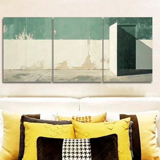 3pcs  A picture of a green and white wall Metal Print Ready to Hang Art