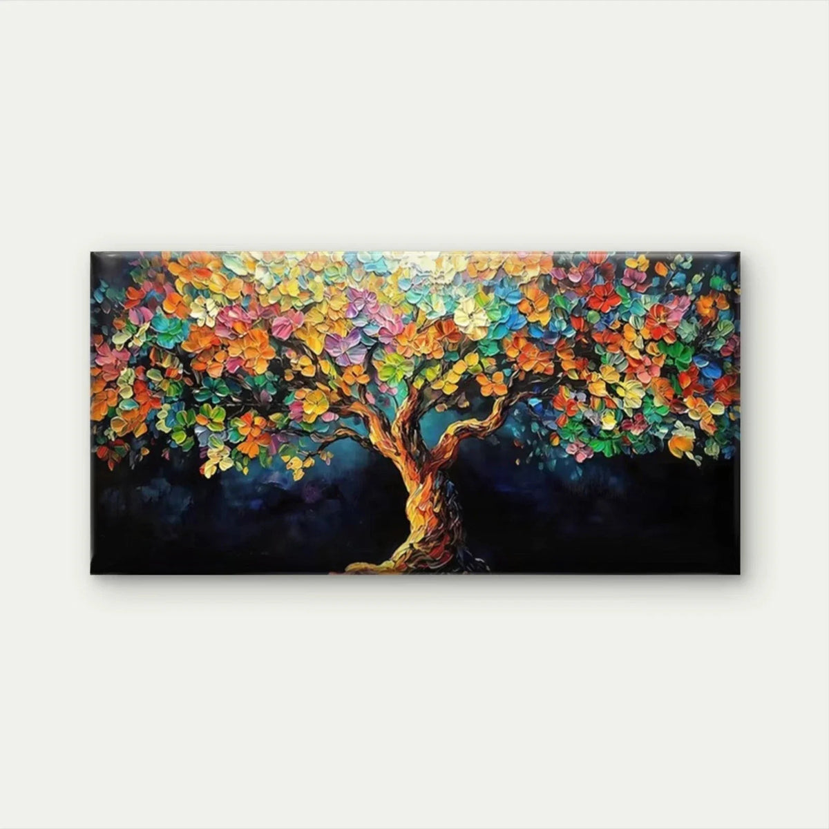 Fall Foliage Abstract Tree Wall Art Canvas Office Home Room Framed 80x45cm
