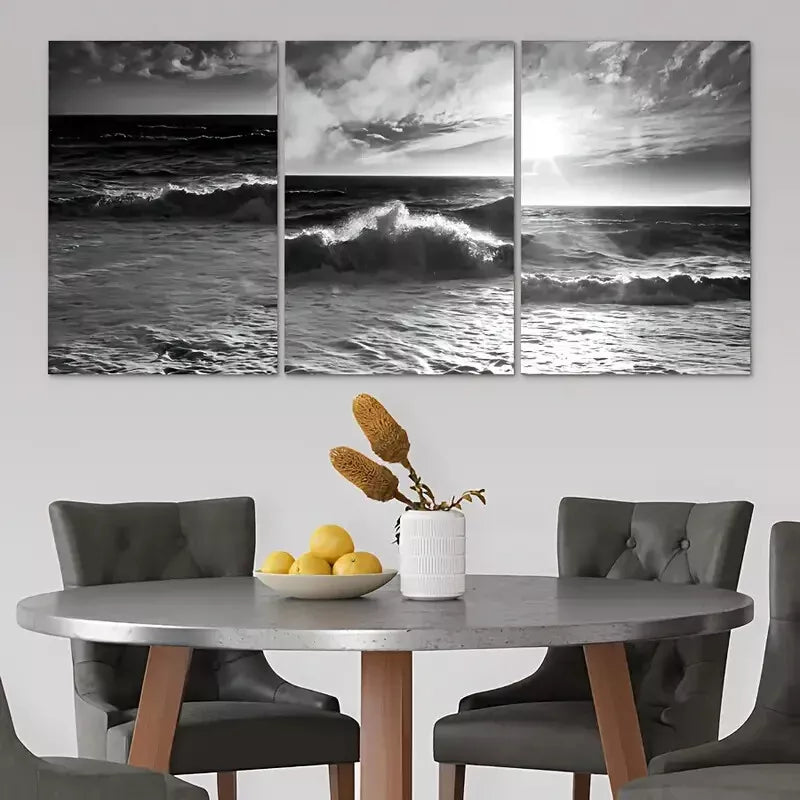 3pcs Dark Ocean Wave on Beach Canvas Framed 40x60cm - High Quality Print 100% Australian Made Wall Canvas Ready to Hang