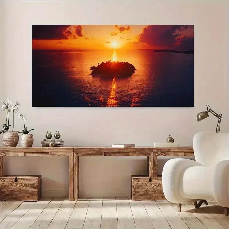 Tropical Island Sunset Sky wall canvas office home room framed 120x60cm