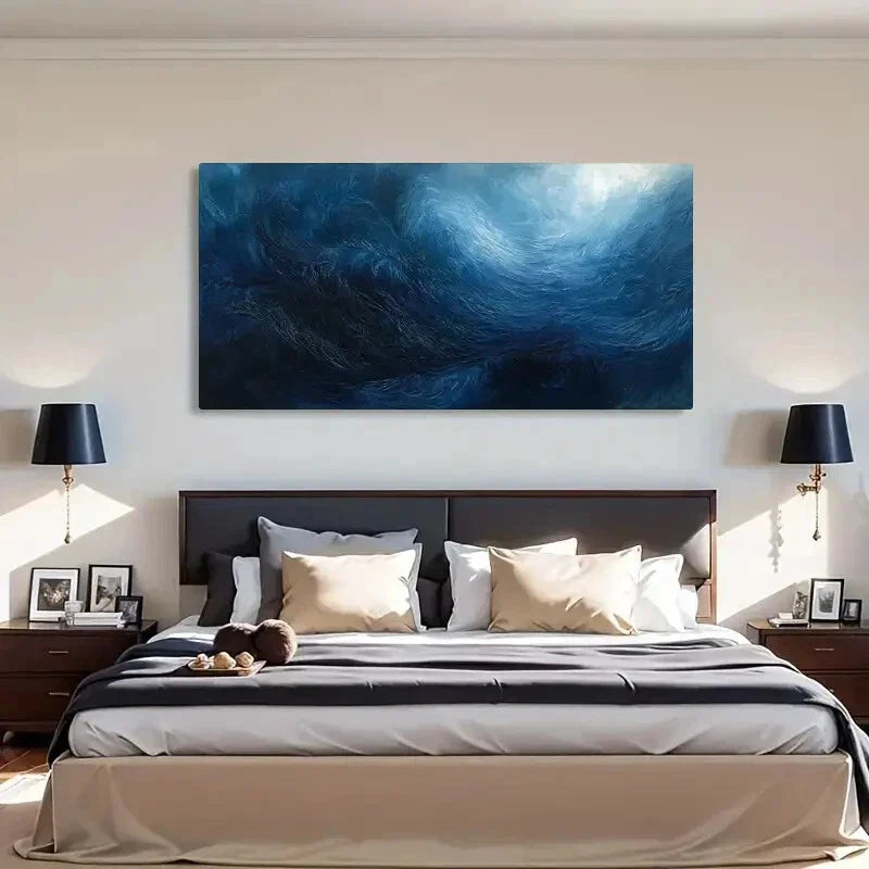 Blue Waves Dynamic Décor Dark Wall Art Canvas Office Home Room Framed 120x60cm