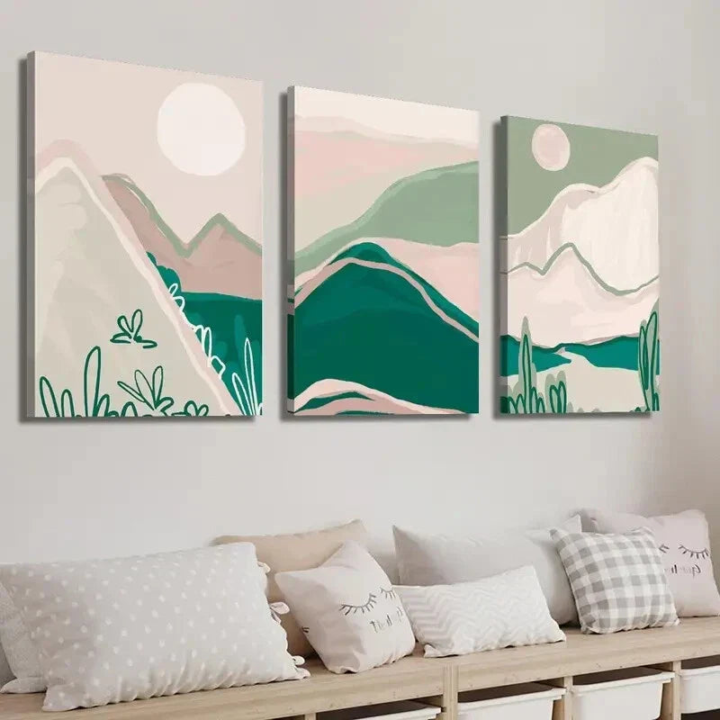 3pcs Abstract Green Nature Landscape Wall Art Set Canvas Framed 40x60cm - High Quality Print 100% Australian Made Wall Canvas Ready to Hang