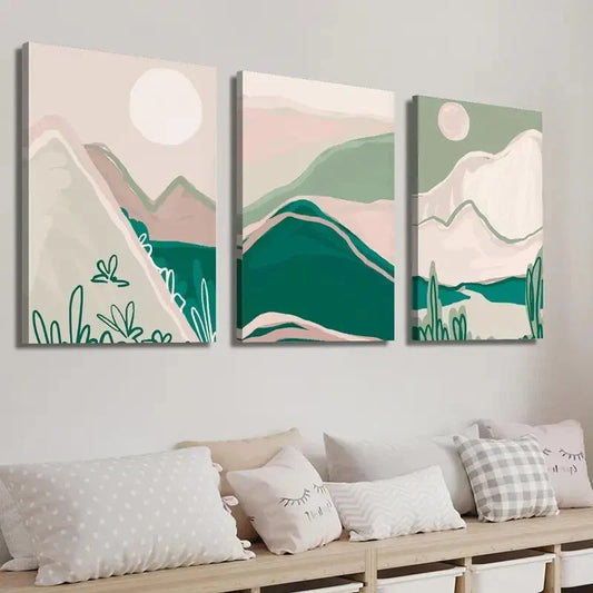 3pcs Abstract Green Nature Landscape Wall Art Set Canvas Framed 40x60cm - High Quality Print 100% Australian Made Wall Canvas Ready to Hang