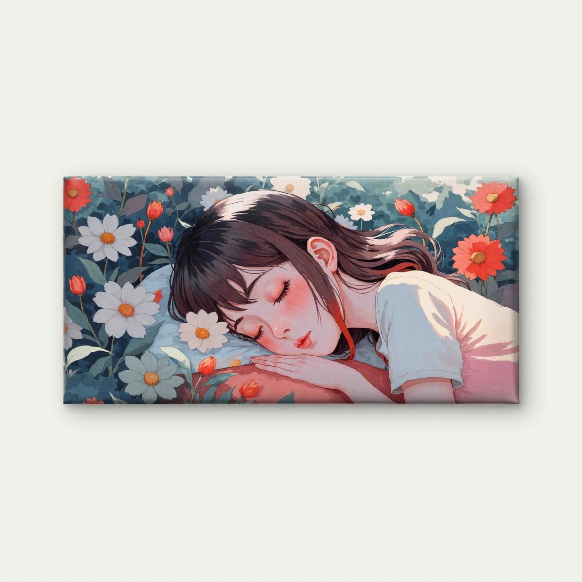 Dreaming Girl Lying On Flowers Wall Art Canvas Office Home Room Framed 120x60cm