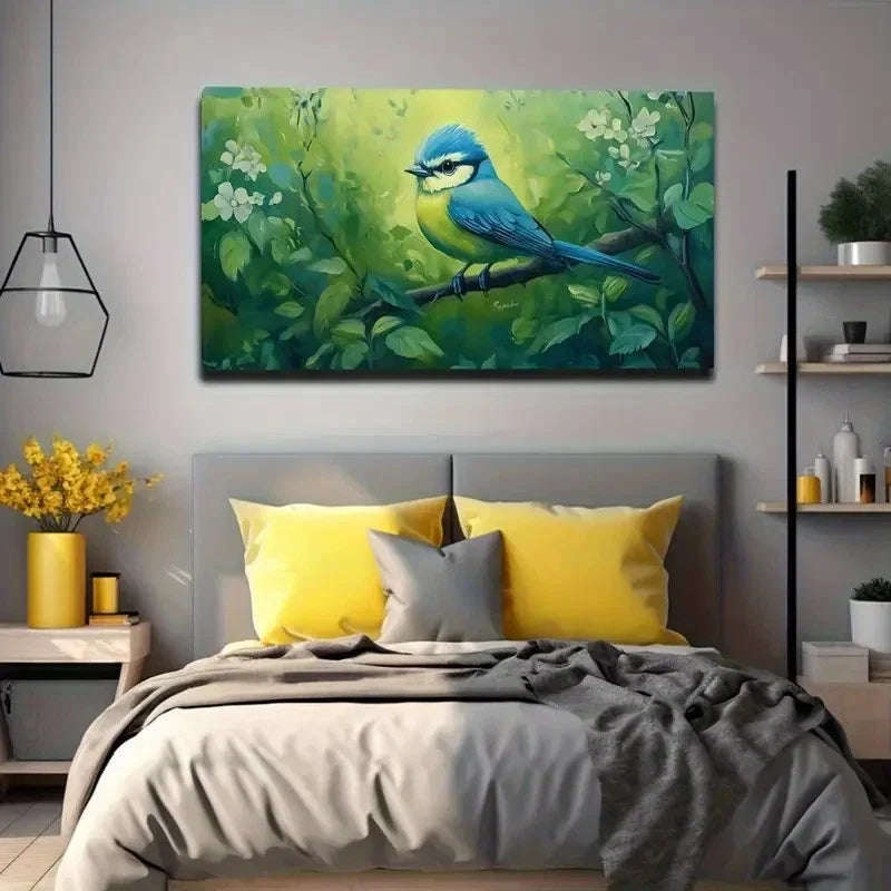 Standing Bird On Branches Wall Art Canvas Office Home Room Framed 80x45cm