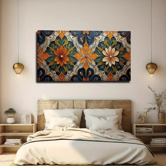 Vibrant Floral & Geometric Wall Art Canvas Office Home Room Framed 80x45cm