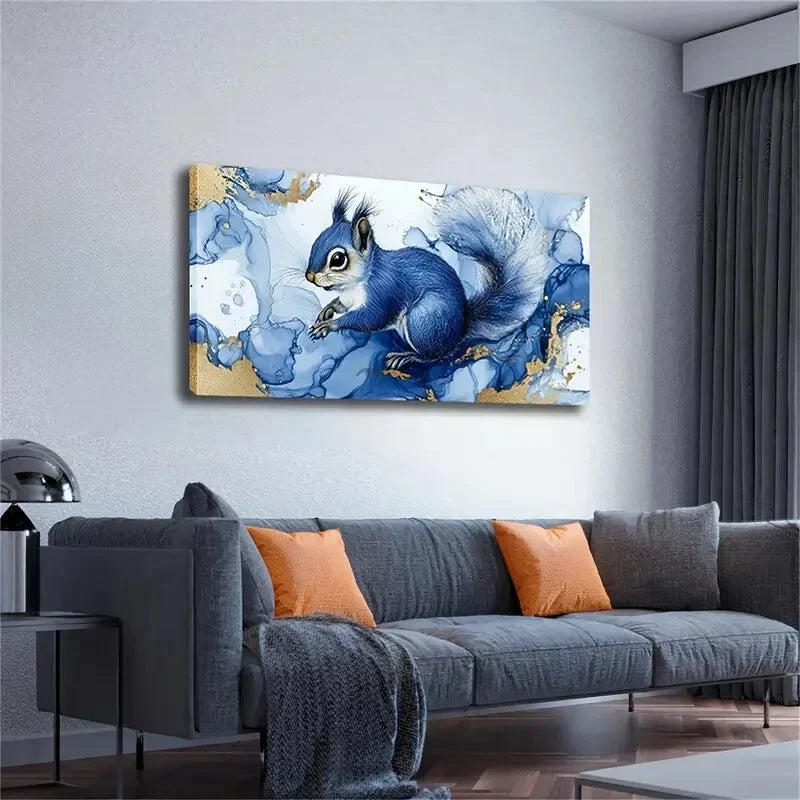 Blue Squirrel Nature Perfect Wall Art Canvas Office Home Room Framed 120x60cm