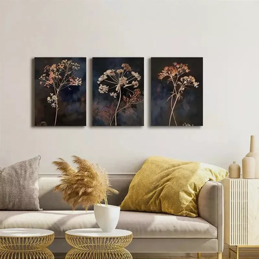 3pcs Vintage Wildflower Modern Botanical  Canvas Framed 40x60cm - High Quality Print 100% Australian Made Wall Canvas Ready to Hang