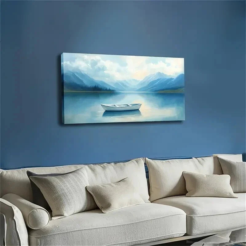 Minimalist Sailboat on Lake Wall Art Canvas Office Home Room Framed 80x45cm