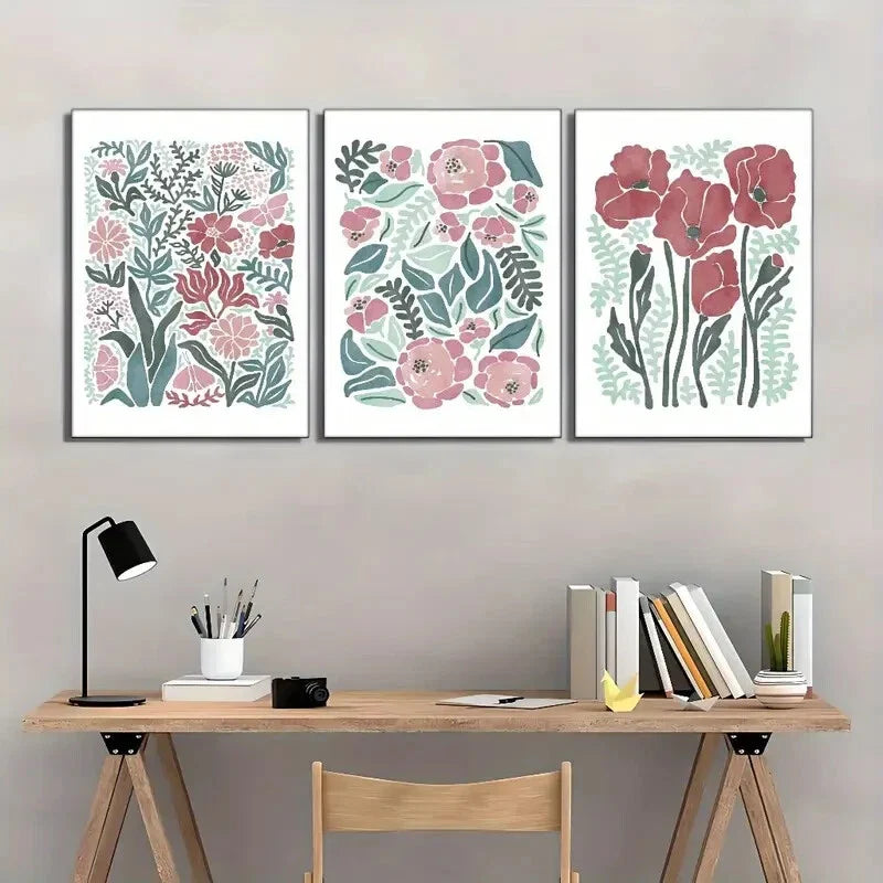 3pcs Pastel Roses & Botanical Prints Watercolor Metal Print Ready to Hang Art