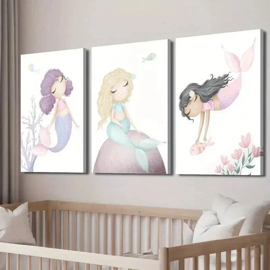 3pcs Mermaid with Long Flowing Hair Wall Art Set Canvas Framed 40x60cm - High Quality Print 100% Australian Made Wall Canvas Ready to Hang