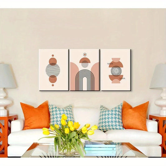 3pcs Aesthetic Mid Modern Geometric Shapes Metal Print Ready to Hang Art