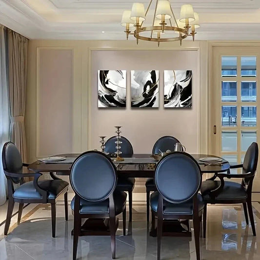 3pcs Golden Lines Ink Painting  Metal Print Ready to Hang Art