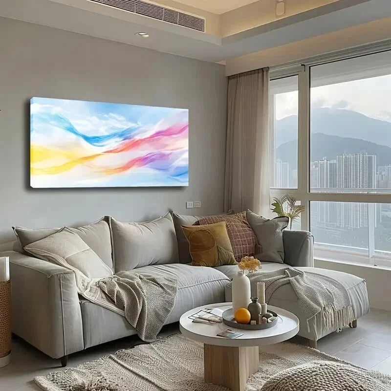 Blue Sky with Vibrant Ribbons Wall Art Canvas Office Home Room Framed 120x60cm