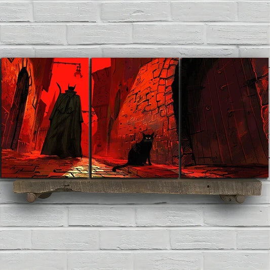 3pcs Black Cat Stunning Red Eyes Red Themed Metal Print Ready to Hang Art