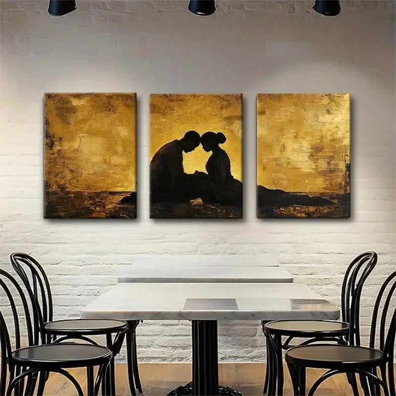 3pcs Golden Silhouette Love Romantic Perfect Wall Art Set Canvas Framed 40x60cm - High Quality Print 100% Australian Made Wall Canvas Ready to Hang