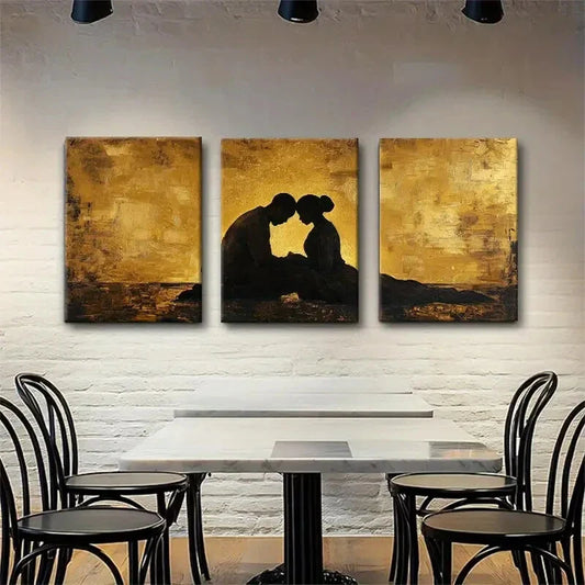 3pcs Golden Silhouette Love Romantic Perfect Wall Art Set Canvas Framed 40x60cm - High Quality Print 100% Australian Made Wall Canvas Ready to Hang