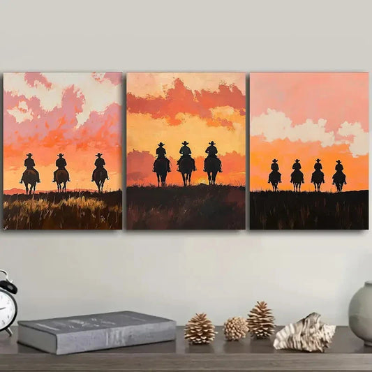 3pcs Free cowboy Art Painting Metal Print Ready to Hang Art
