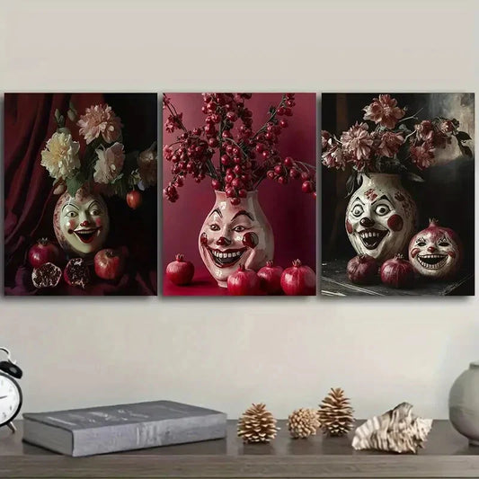 3pcs   A vase with carved faces  Metal Print Ready to Hang Art