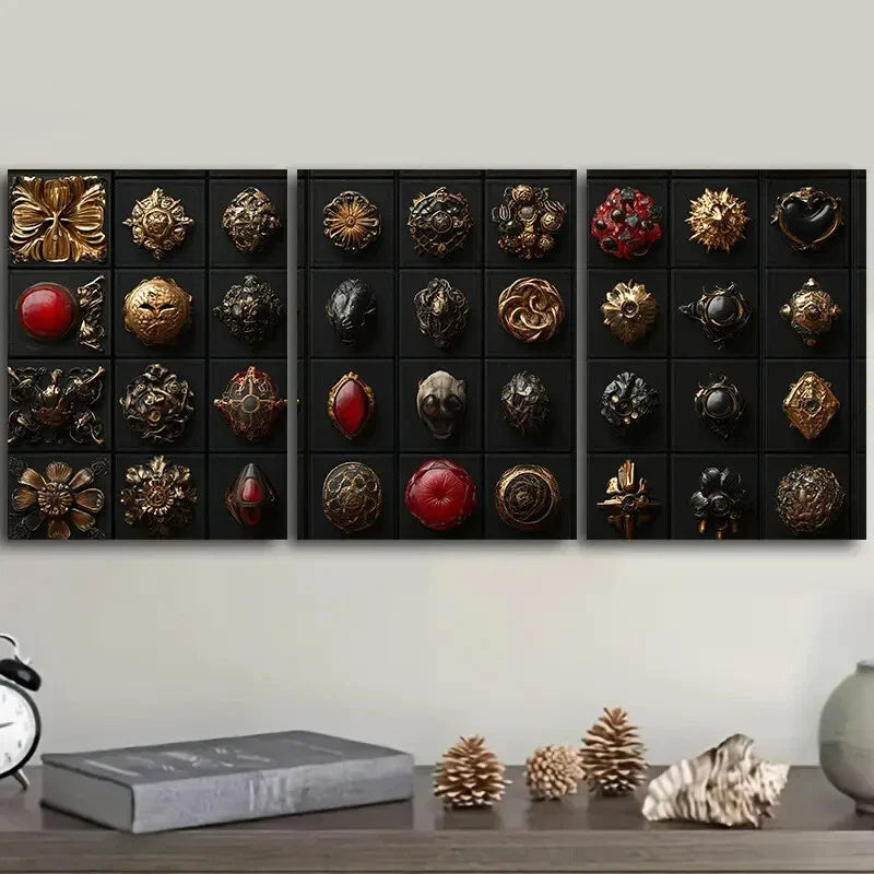 3pcs  Gothic jewelry wall Art Painting Metal Print Ready to Hang Art