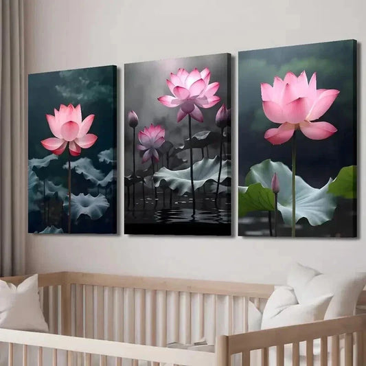 3pcs Pink Lotus Leaf Decoration Wall Art Set Canvas Framed 40x60cm - High Quality Print 100% Australian Made Wall Canvas Ready to Hang