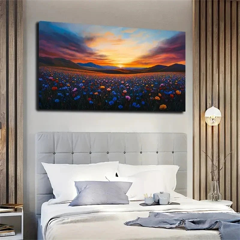 Vibrant Orange Sky Garden Wall Art canvas office home room framed 120x60cm