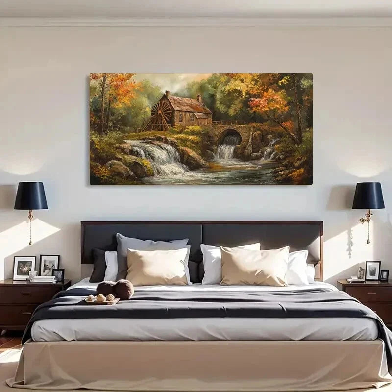 Rustic Autumn Landscape Wall Art Canvas Office Home Room Framed 120x60cm